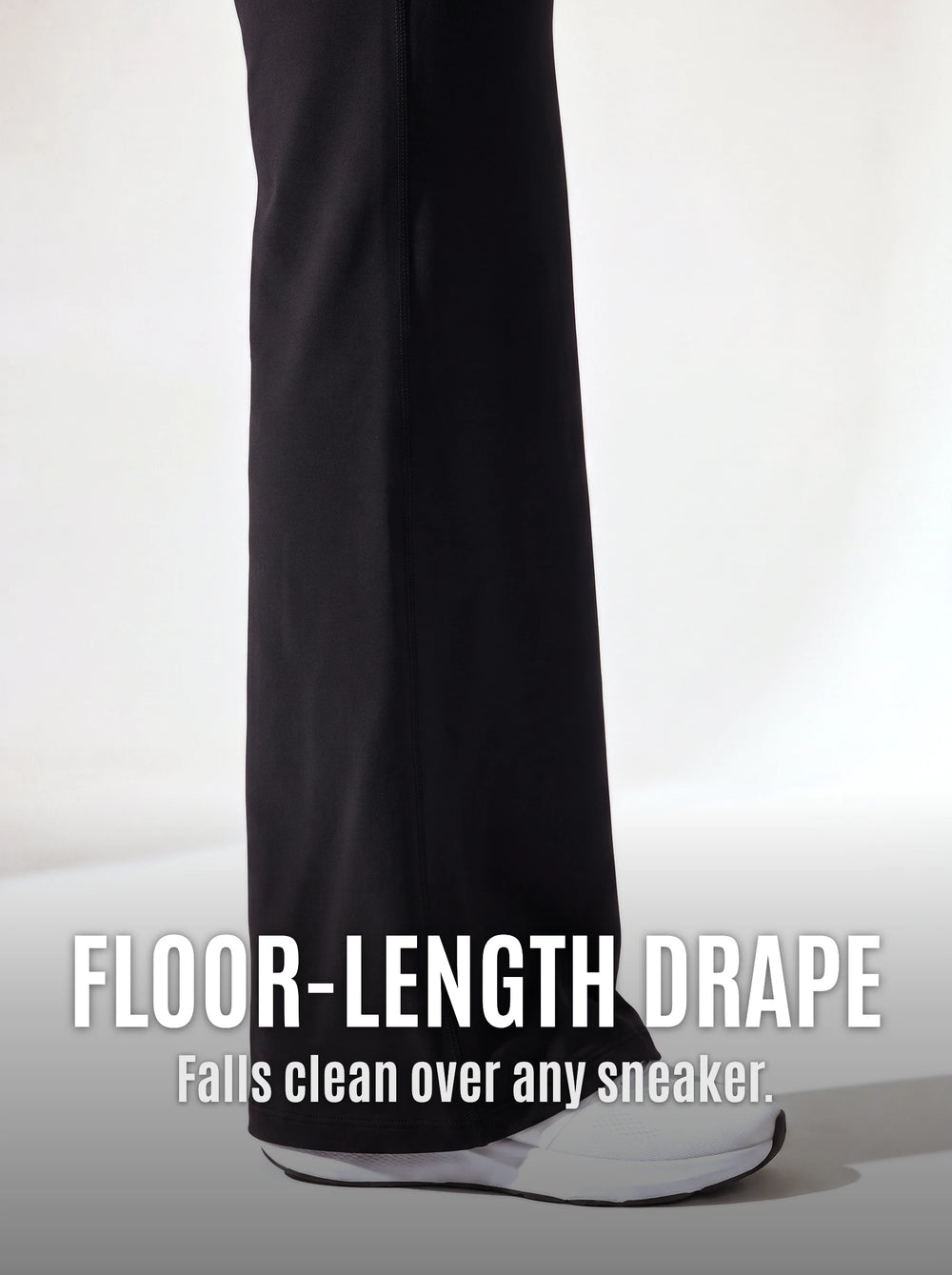Floor-length drape — falls clean over any sneaker